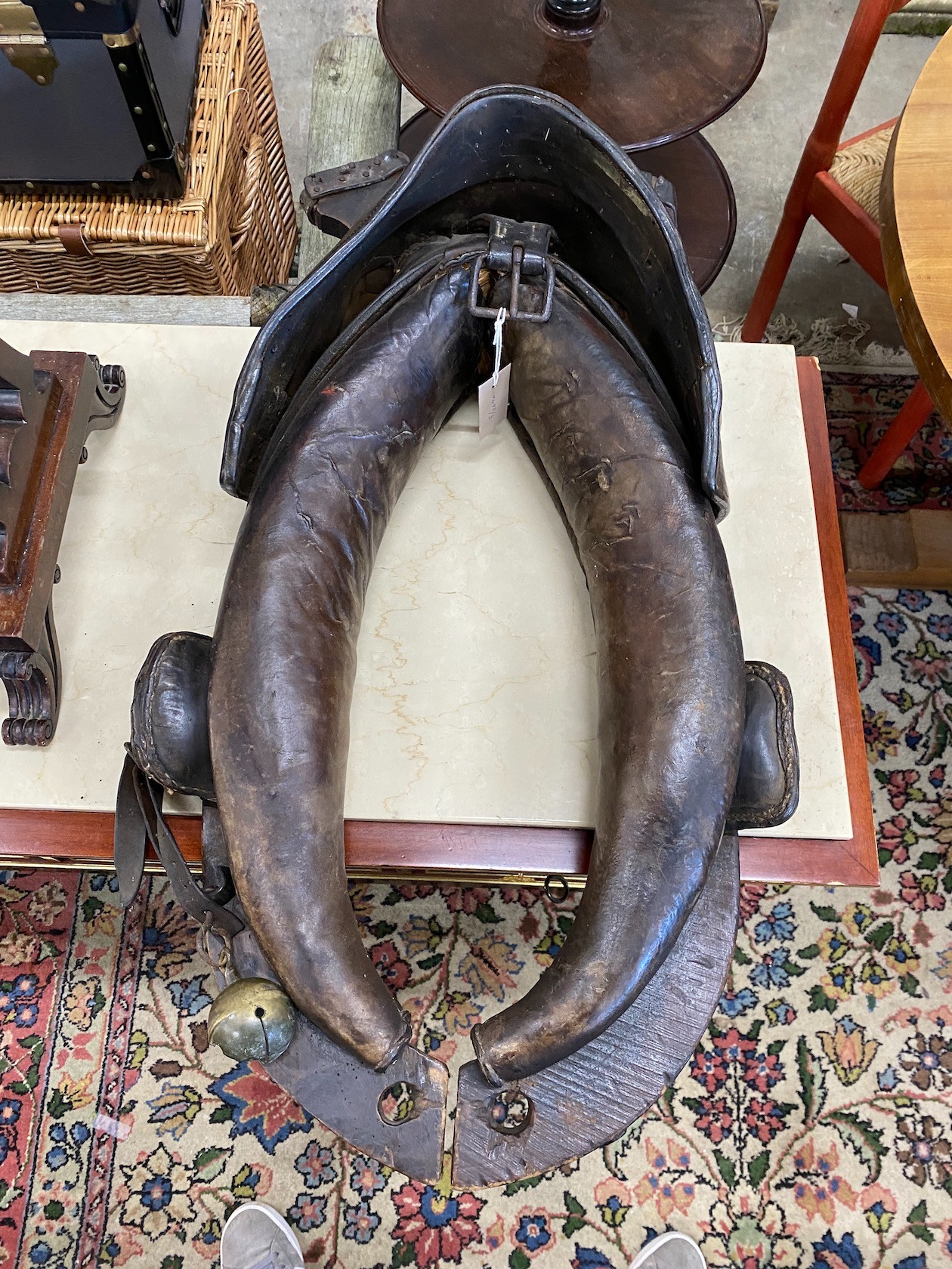 A late Georgian leather barge horse harness, height 78cm
